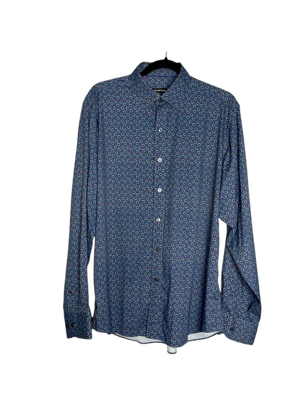 Bugatchi Classic Fit Graphite Long Sleeve Button Down Dress Shirt Print, size M